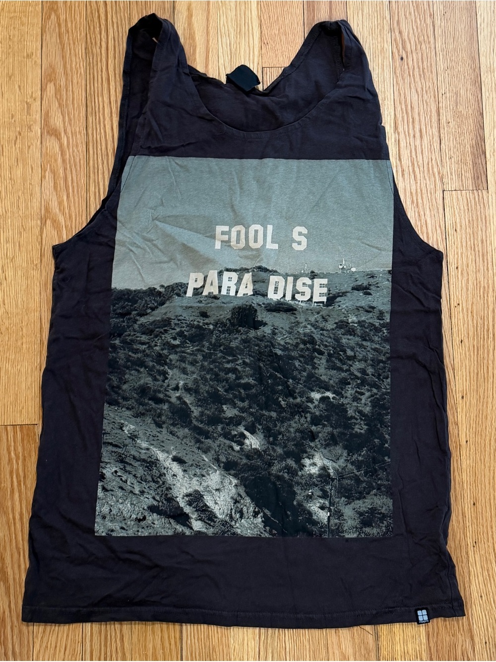 Insight Men's Black Graphic Tank with Monochrome 'Paradise' Landscape
